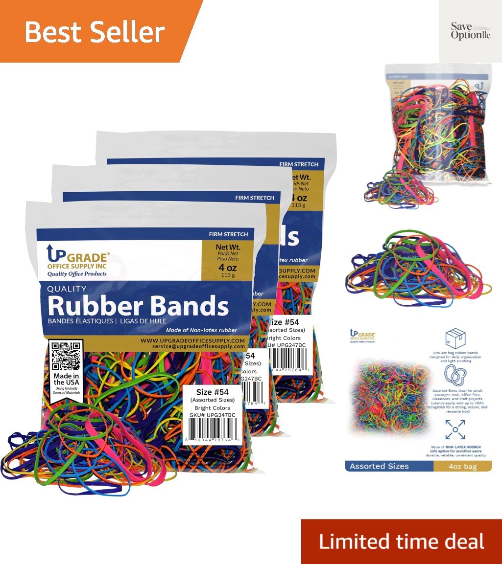 Upgrade Office Supply Rubber Bands, Assorted Sizes & Bright Colors, 1/4 lb Ba…
