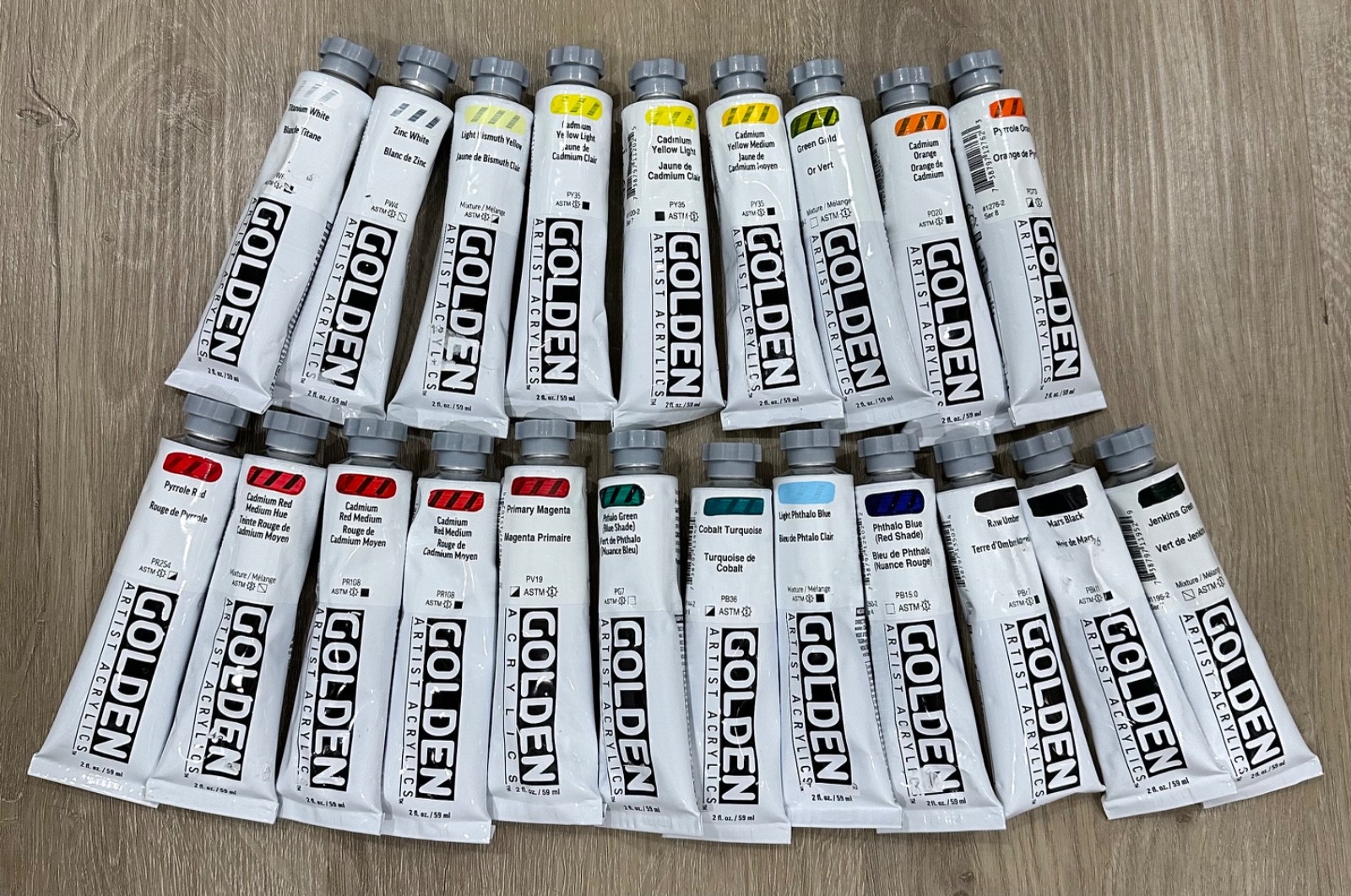 Golden Artist Acrylics Colors 2 fl. oz. lot of 21 Tubes BRAND NEW Free Ship!