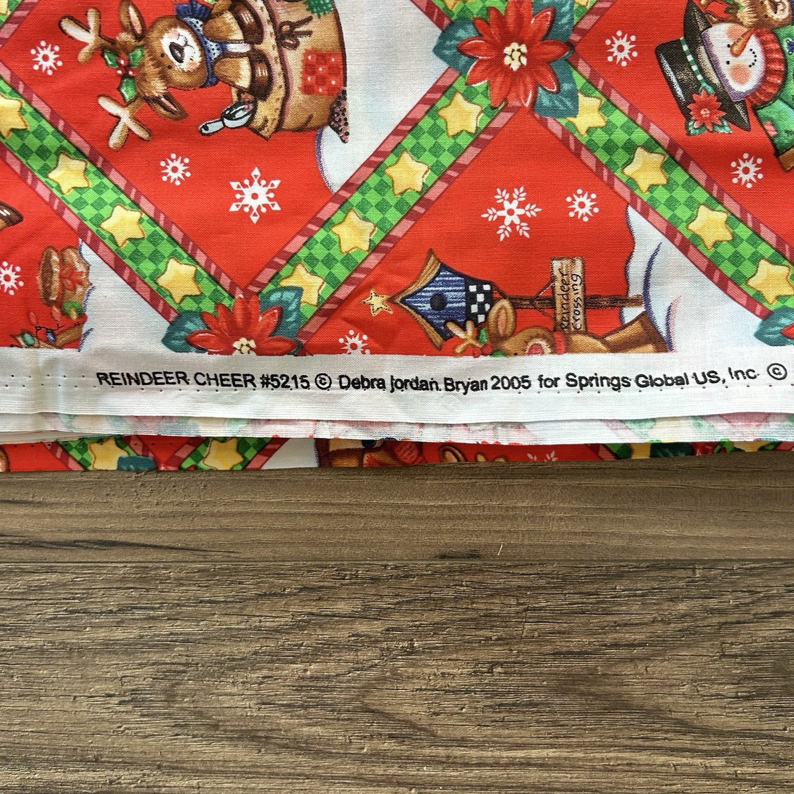 VTG Christmas Fabric Reindeer Cheer By Debra Jordan Bryan Snowman 44”x 7 Yards