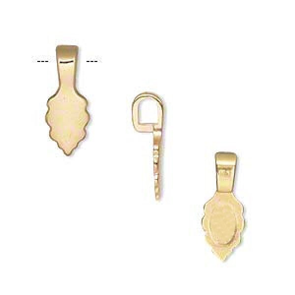 Bail, Aanraku, 5 Small 18KT Gold Plated 6x15mm Glue on Bails For Pendants