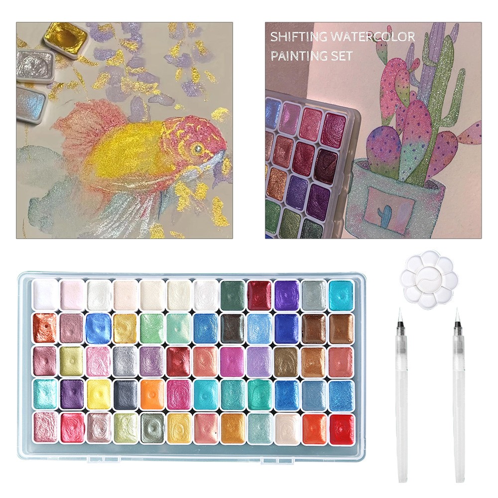 60 Colors Glitter Watercolor Set – Professional Wooden Box Art Paints APR