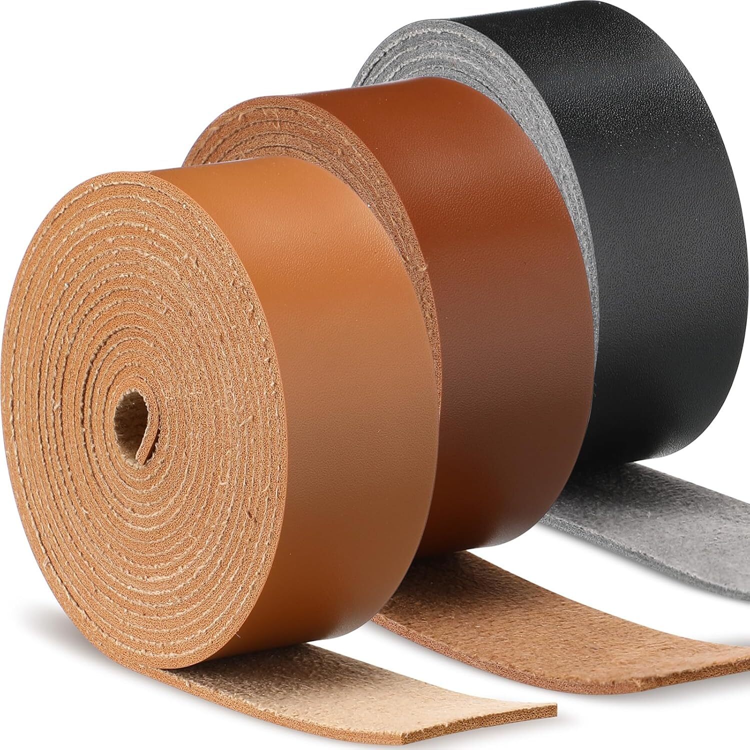 3 Rolls Leather Strap Leather Belt Strips Flat Leather Straps Single Sided Fa…