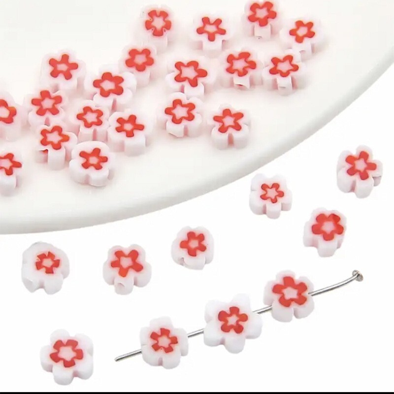 30~90Pcs Millefiori Lampwork Glass White Daisy Flower Beads DIY Jewelry Making