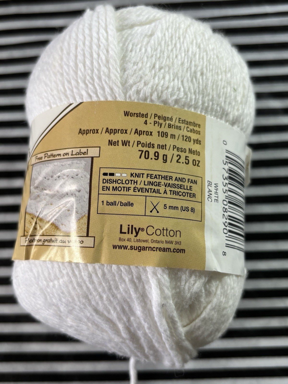 Lily Sugar n Cream 100% Cotton Yarn 1 Skein 2.5 oz – White