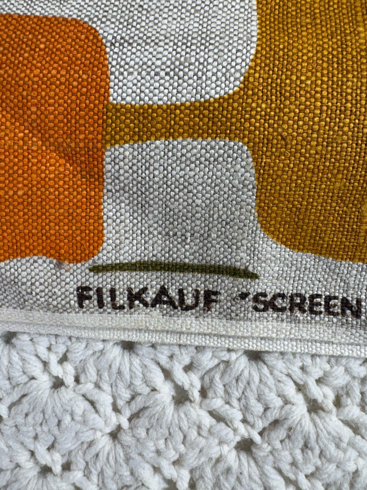 Vintage Filkauf Screen Printed Linen Fabric MCM Retro Orange Brown 100% Linen