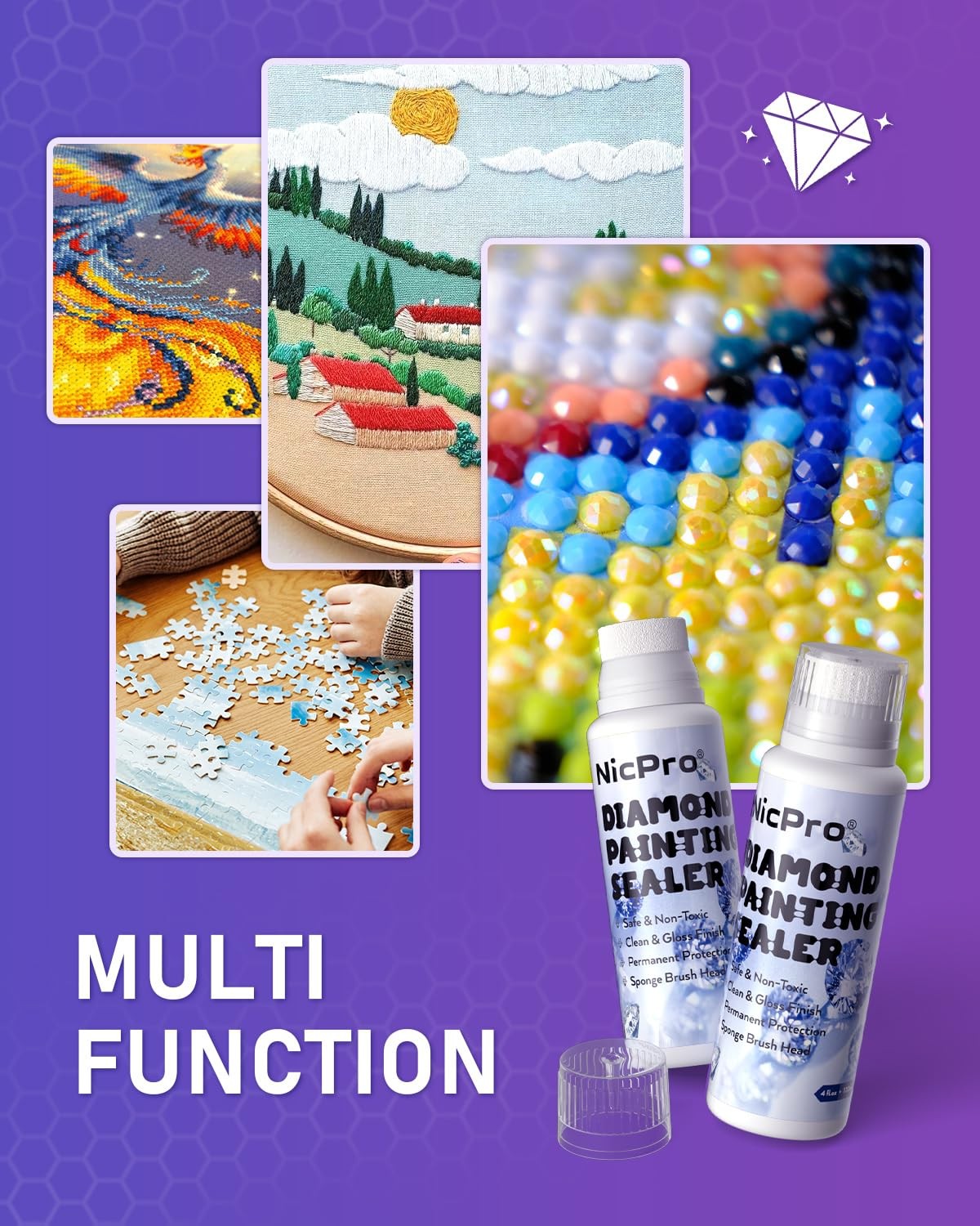 Nicpro 2 Pack Diamond Painting Sealer 240ML with Sponge Head, High Gloss 5D Diam