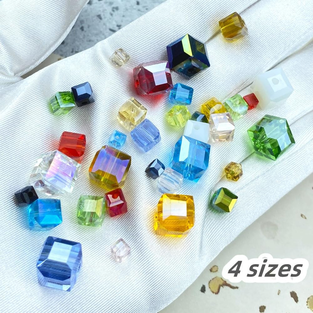 100pcs 6mm Crystal Glass Beads Cube Shape Loose Square Spacer Beads AB Color Cra