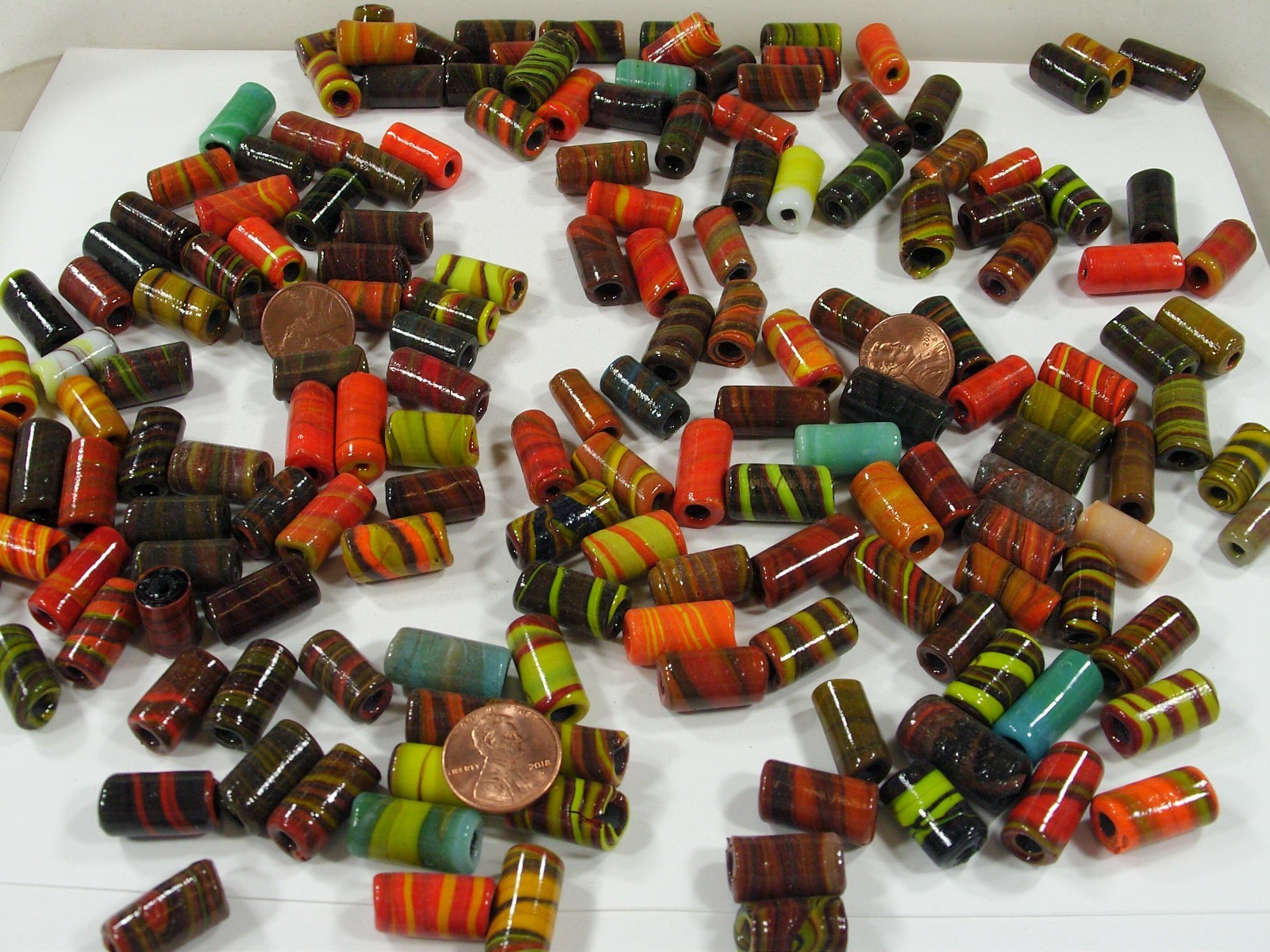 2 Pounds Multicolor India Handmade Assorted Sizes Tube Glass Beads Lot (PJM-8)⭐