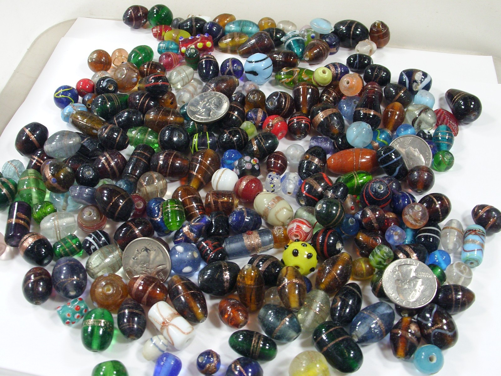 2 Pounds Assorted Shapes and Sizes Old Stock India Handmade Glass Beads (Y-68)⭐