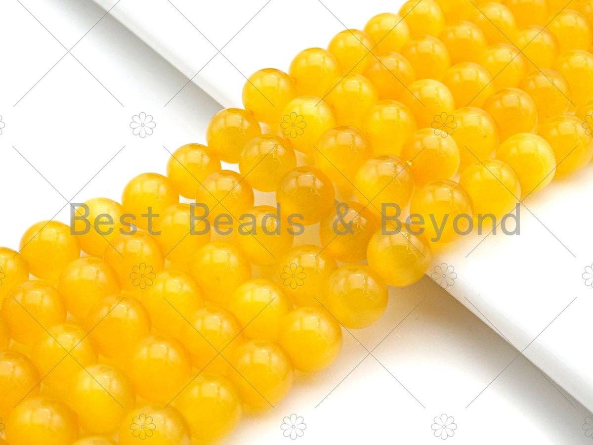 Cat’s Eye Yellow/White Round Beads, 6mm/8mm/10mm/12mm Smooth