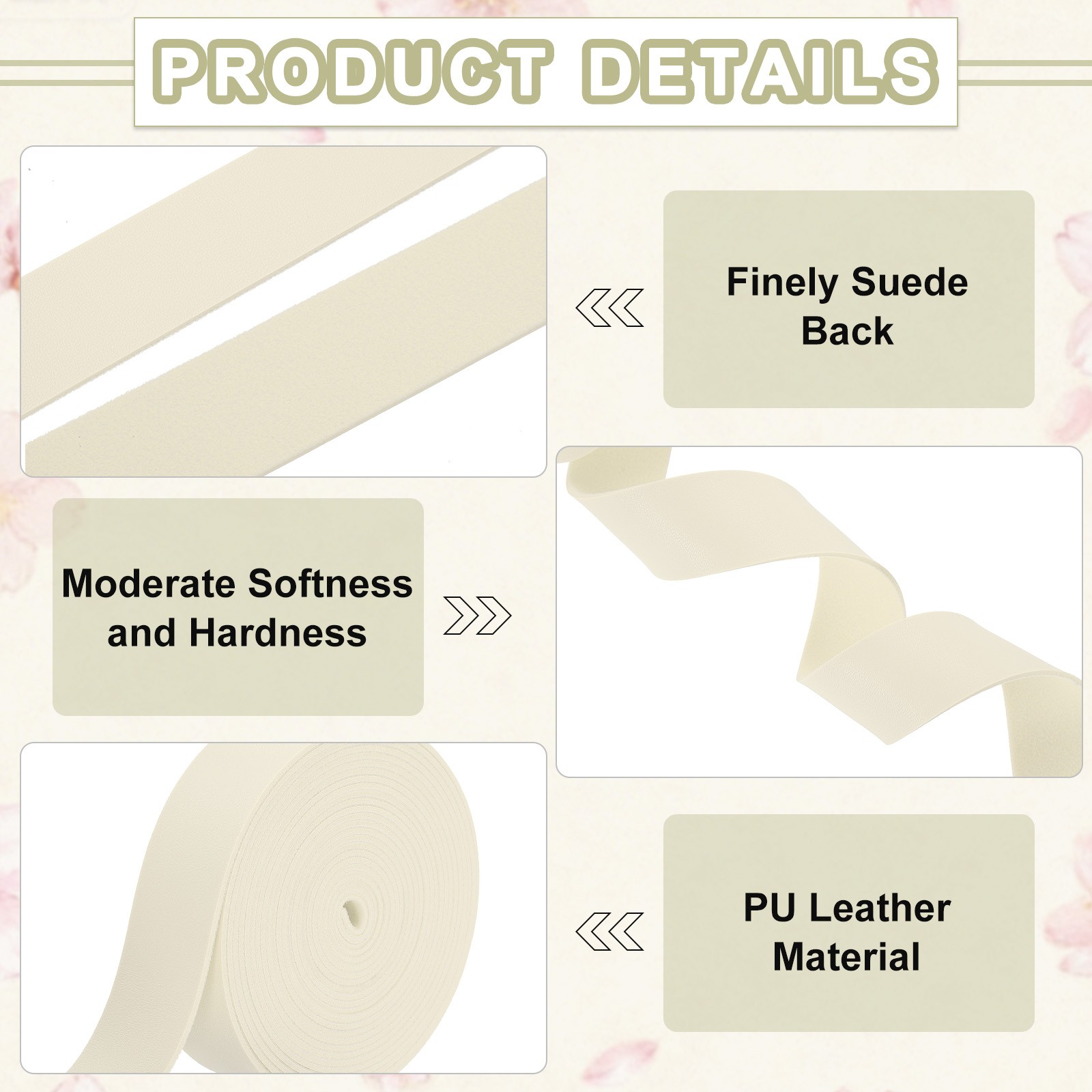 Faux Leather Straps, 1″ x 137.8″ Leather Strip (2mm Thick, White)