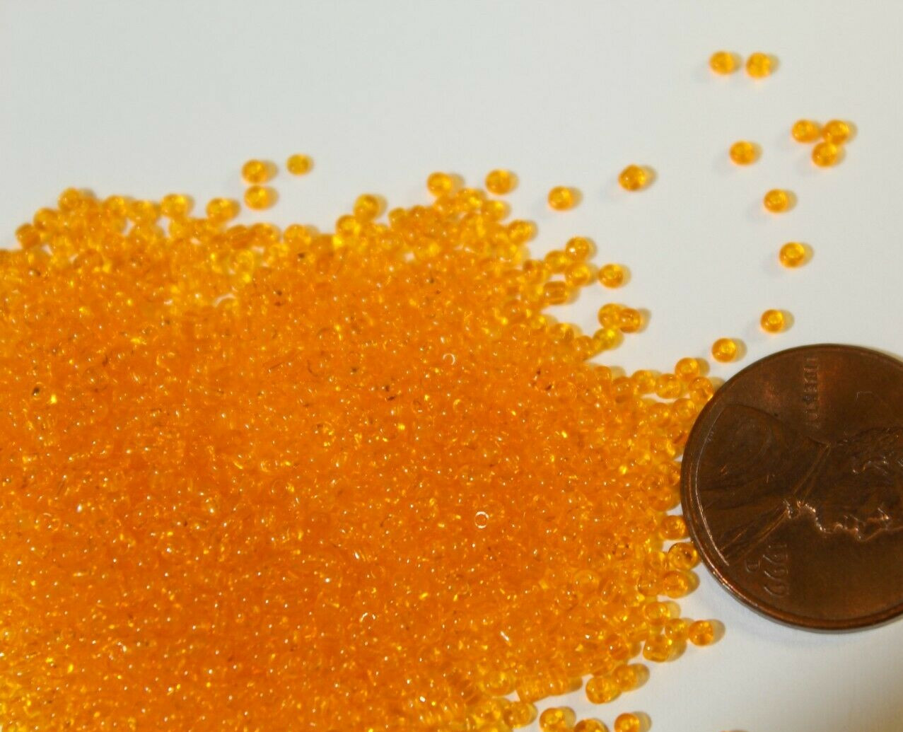 Vintage Antique Micro Seed Beads- 14/0 Transparent Tangerine Orange-3.9 gram bag