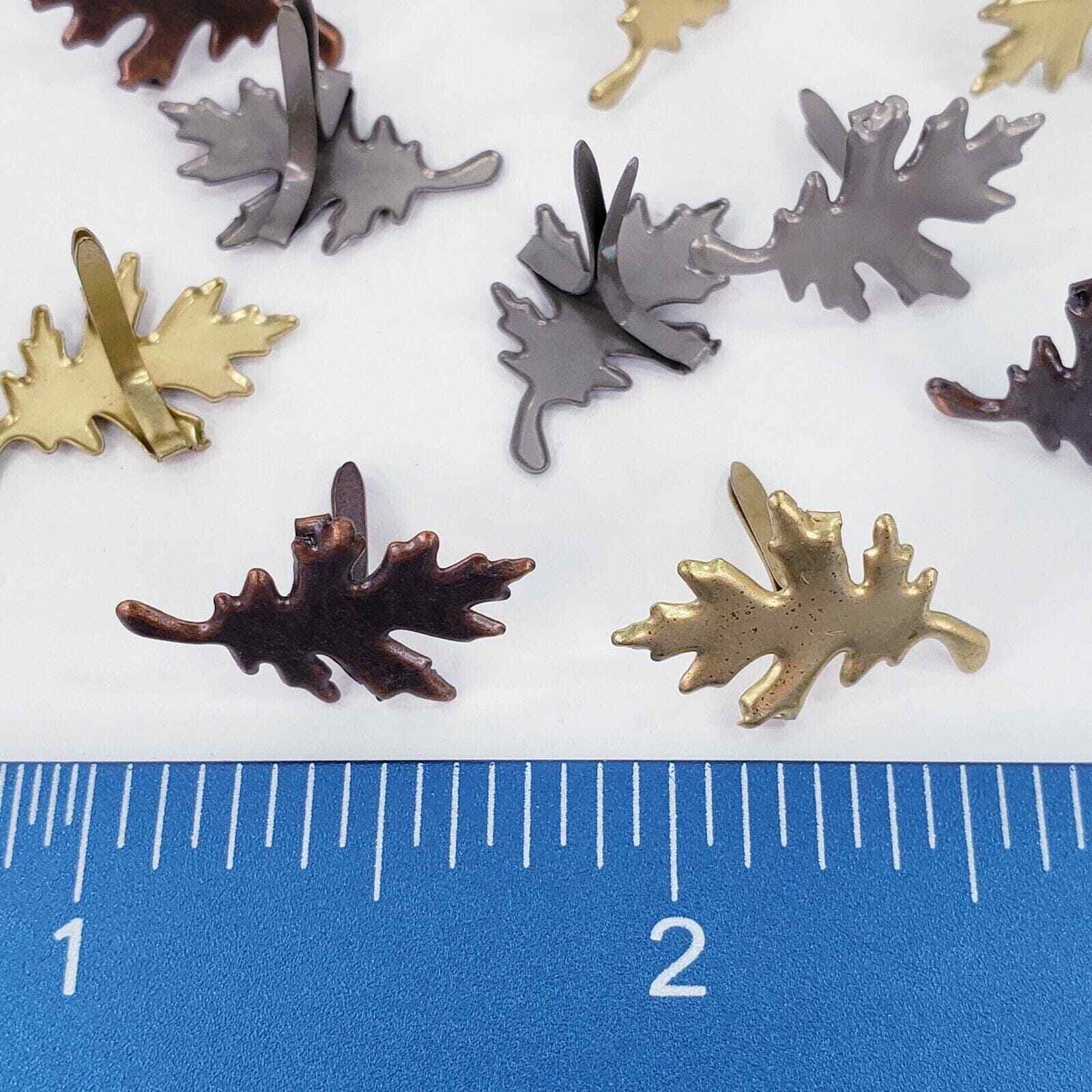 12 Oak Leaf Brads 3 Antique Colors Leaves Cardmaking Junk Journals Scrapbooking