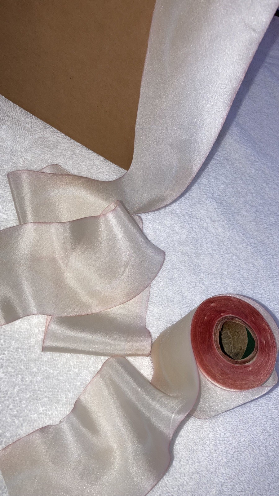VINTAGE Hanah 100% Silk Sheer Ribbon 36″ Cut Bias Hand Dyed IVORY PINK 2.5″ WIDE