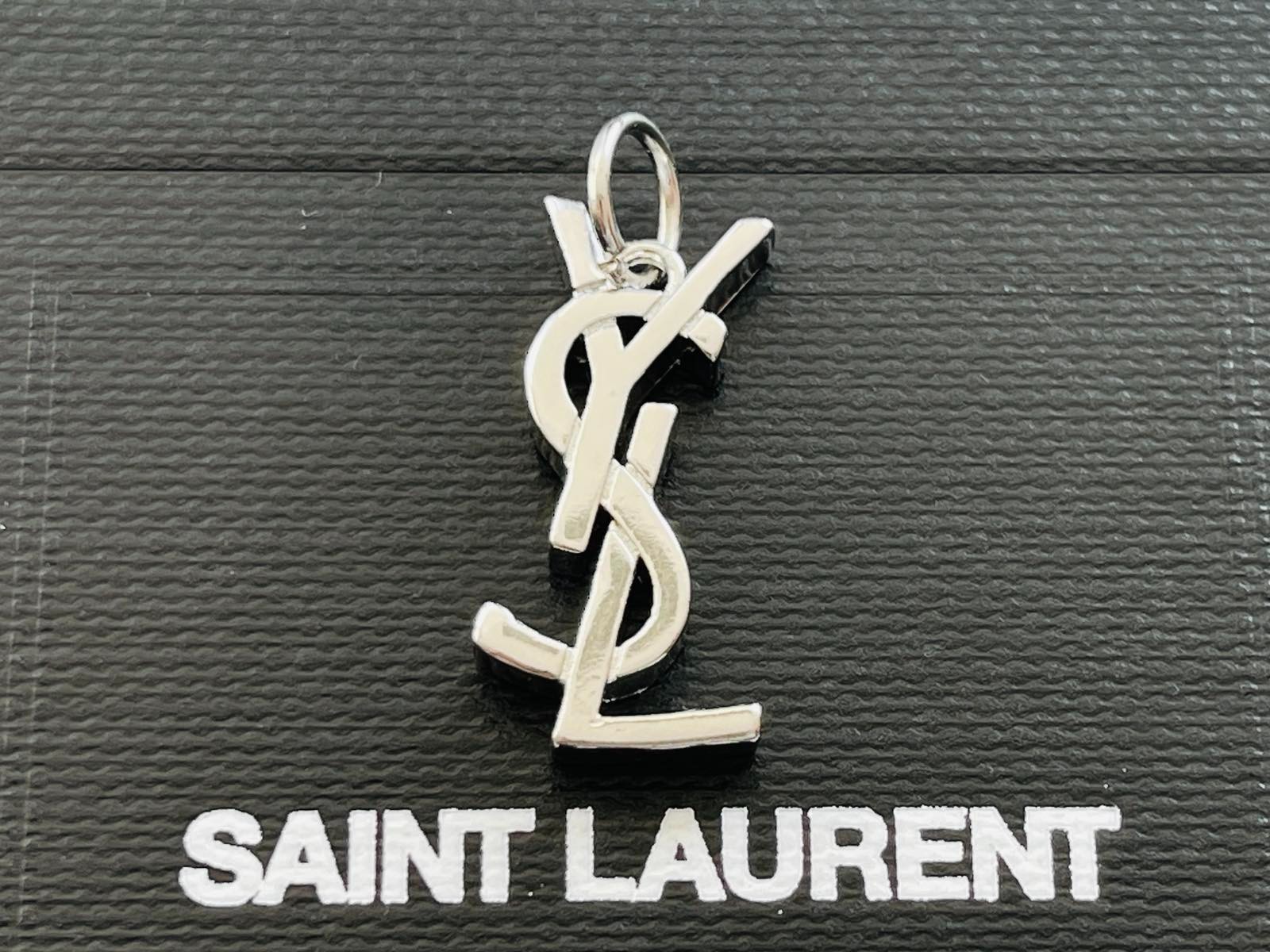 YSL charm pendant stamped zipper pull silver