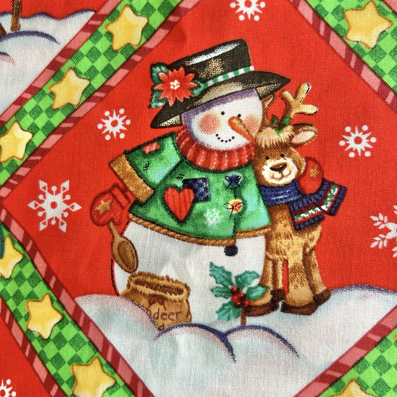 VTG Christmas Fabric Reindeer Cheer By Debra Jordan Bryan Snowman 44”x 7 Yards
