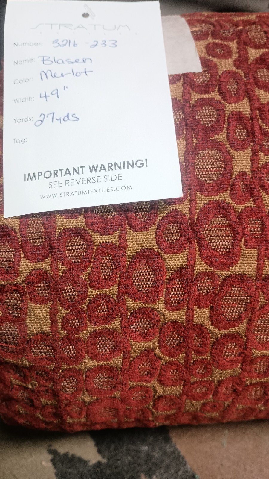 Stratum Blasen Merlot Fabric 49″ Wide 27 Yards 44 Pounds Bulk