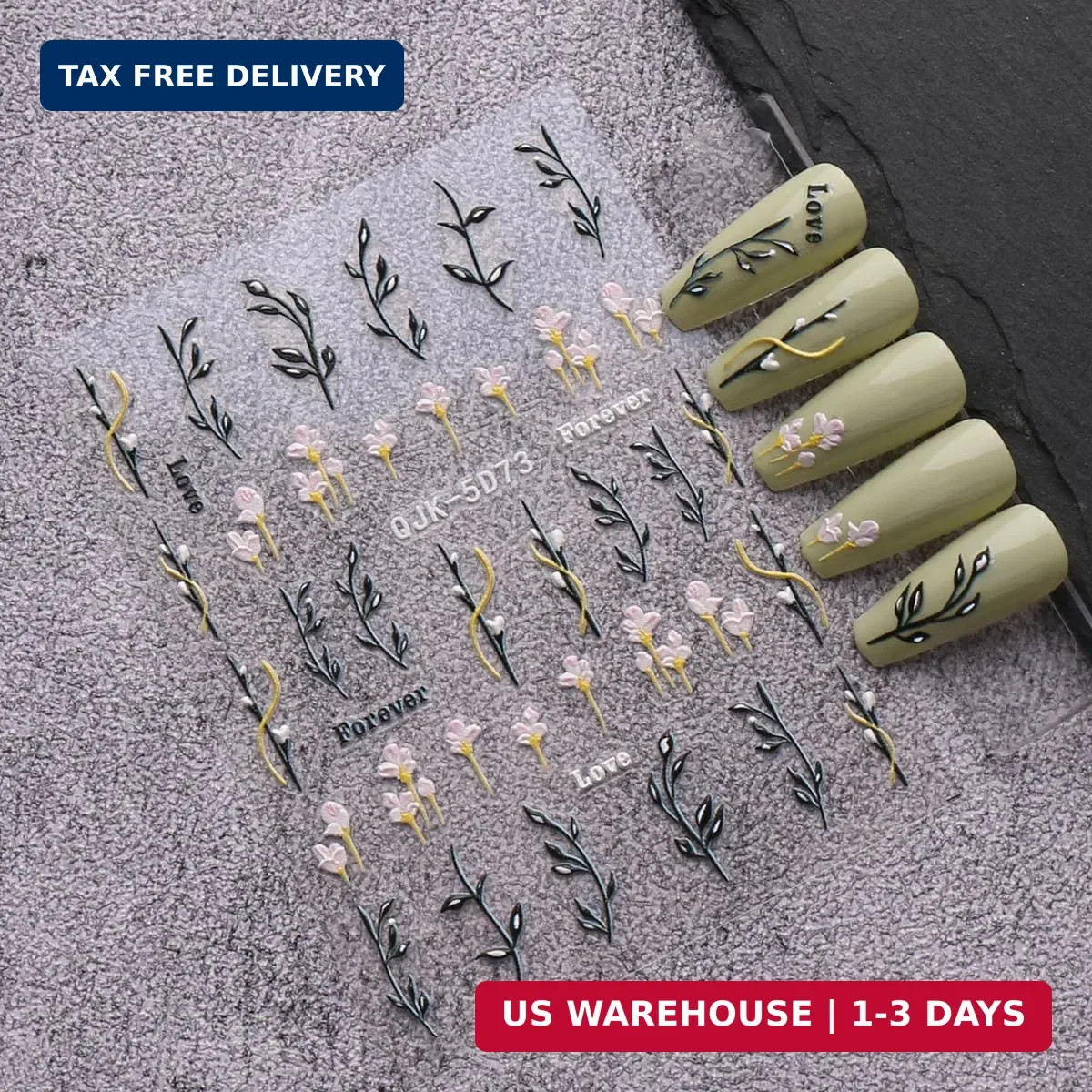 6 Sheets 3D Embossed Spring Flower Nail Art Stickers Decals Self-Adhesive Pegati