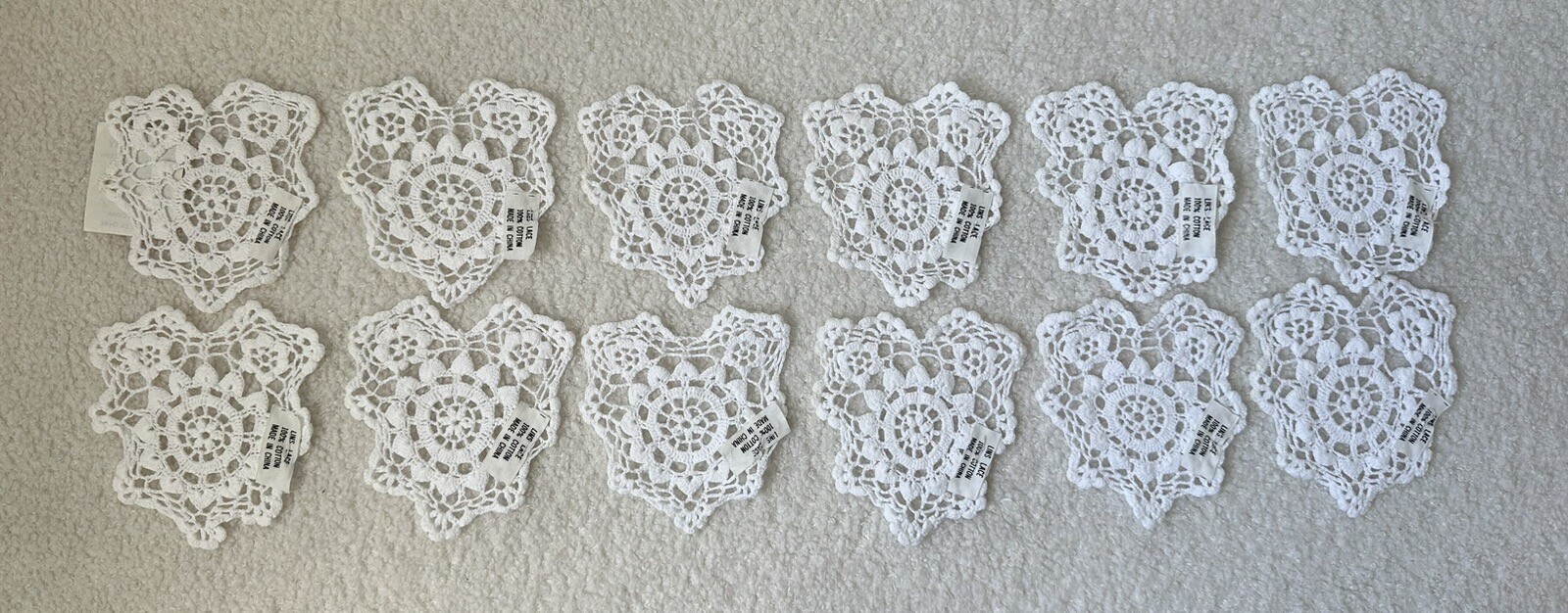 4 Inch White Heart Shapes Crochet Lace Doilies 12 Count