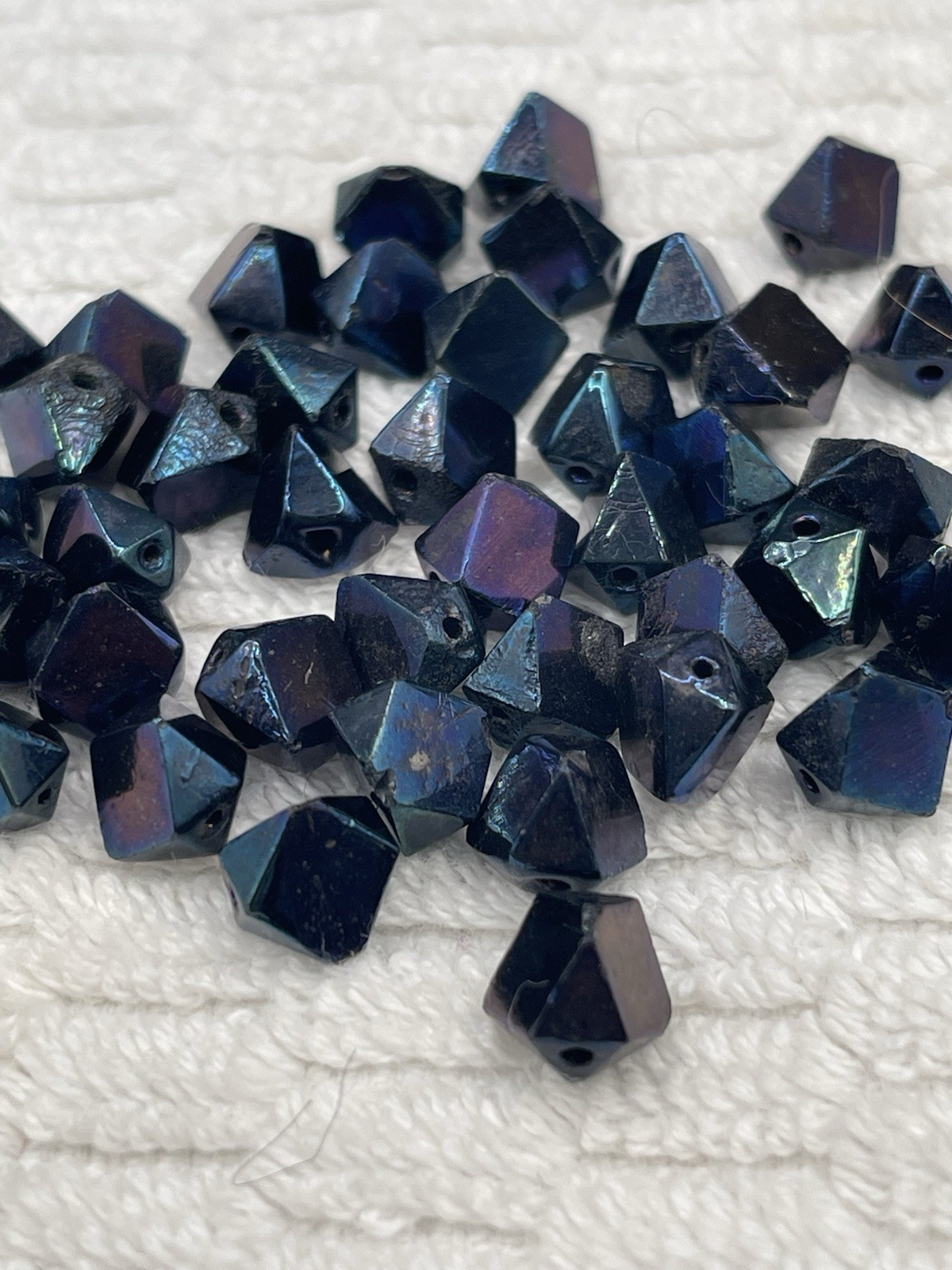 Vintage Jet Black AB Crystal Glass Bicone Faceted Beads Loose Lot of 42