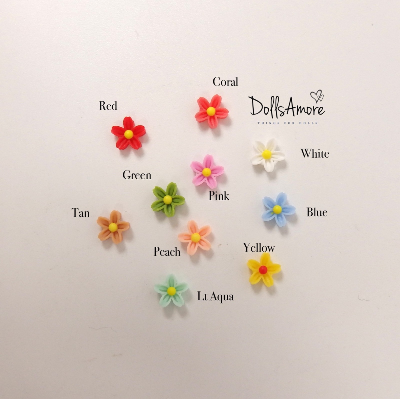 10 Tiny Flower Embelllishments for Doll Clothing, Crafts