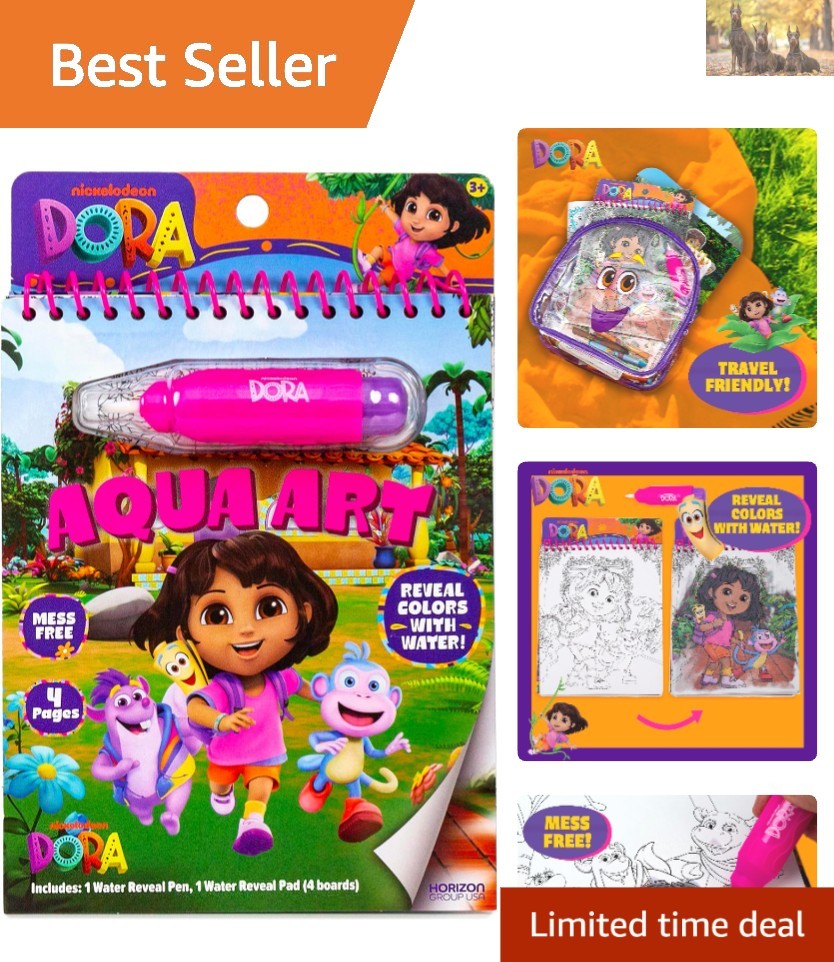 Dora Aqua Art Pad: Mess-Free Water Reveal Coloring Set for Toddlers, Travel Size