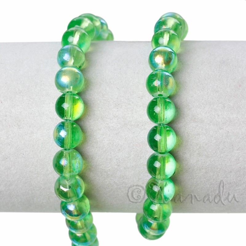 Green Aurora Borealis 8mm Wholesale Round Glass Beads G6706 – 50, 100 Or 200PCs