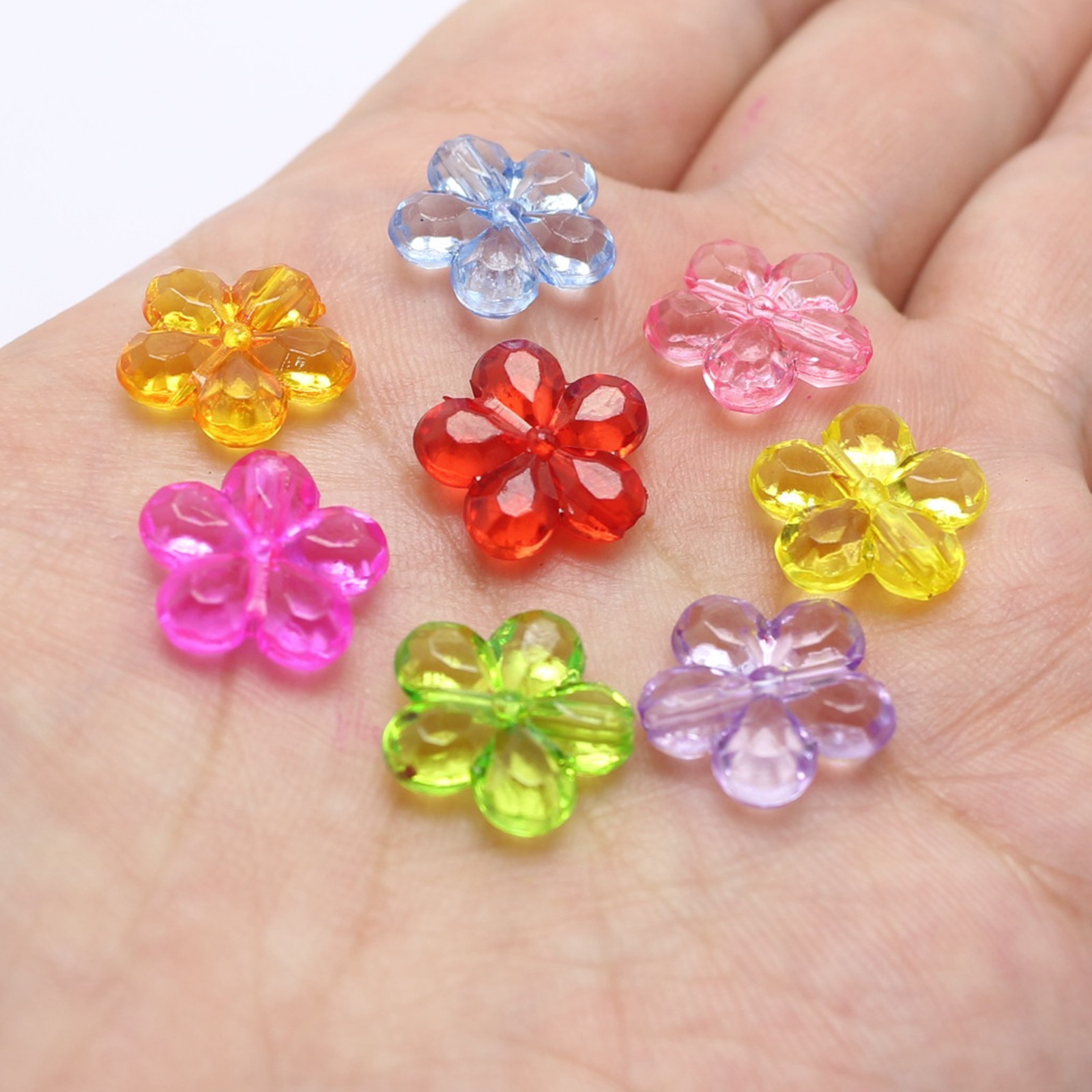 Craft DIY Mixed Colour Transparent Acrylic Charm Beads Various Rose Flower Shape