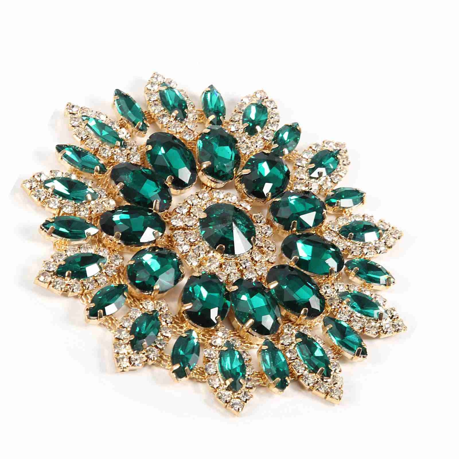 Crystal Glass Rhinestones Decor Clothes Accessory 11cm(Green Golden Base) Part
