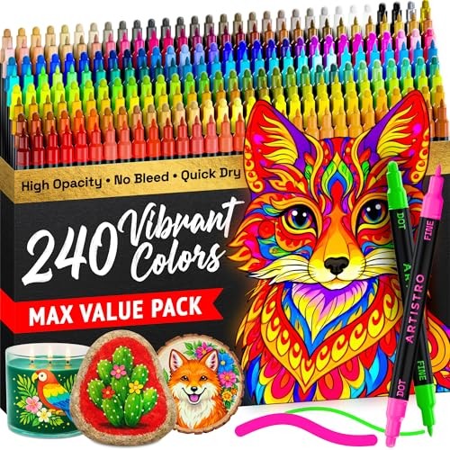 Precision Dual-Tip Acrylic Paint Markers – Paint Pens Set with 240 Multicolor