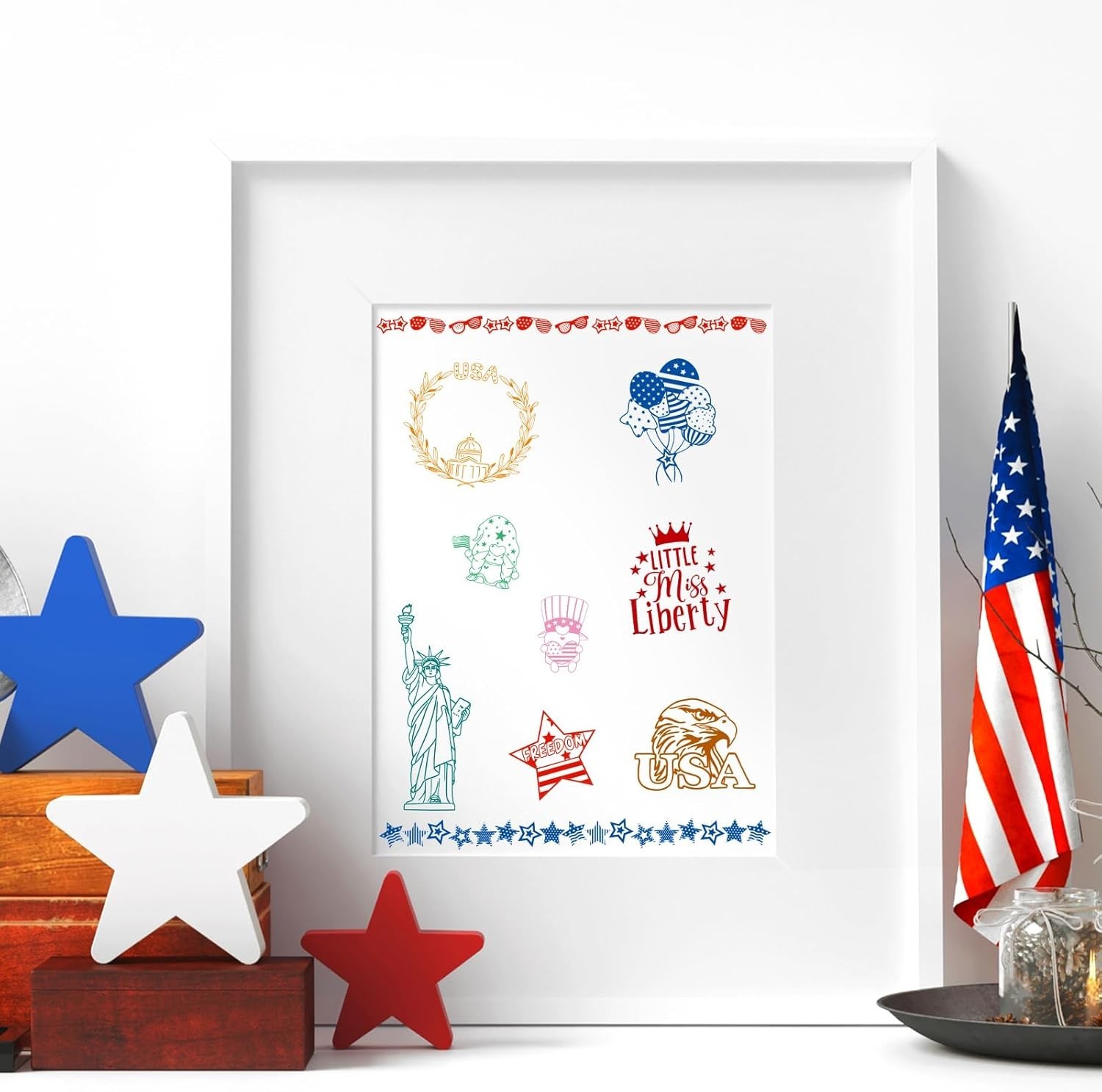 5 Sheets 4th of July Patriotic Clear Stamps for Card Making Scrapbooking