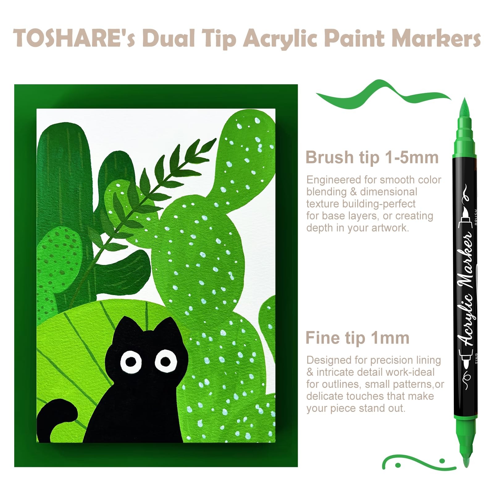 TOSHARE 30 Colors Dual Tip Acrylic Paint 1 Count (Pack of 30), Multicolor