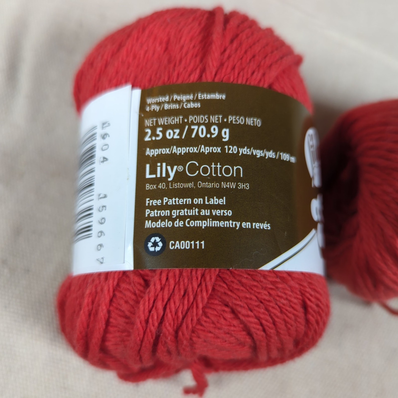 Lily Sugar ‘n Cream Cotton Yarn Red Lot 3 skein 4-ply 2.5oz / 120yds