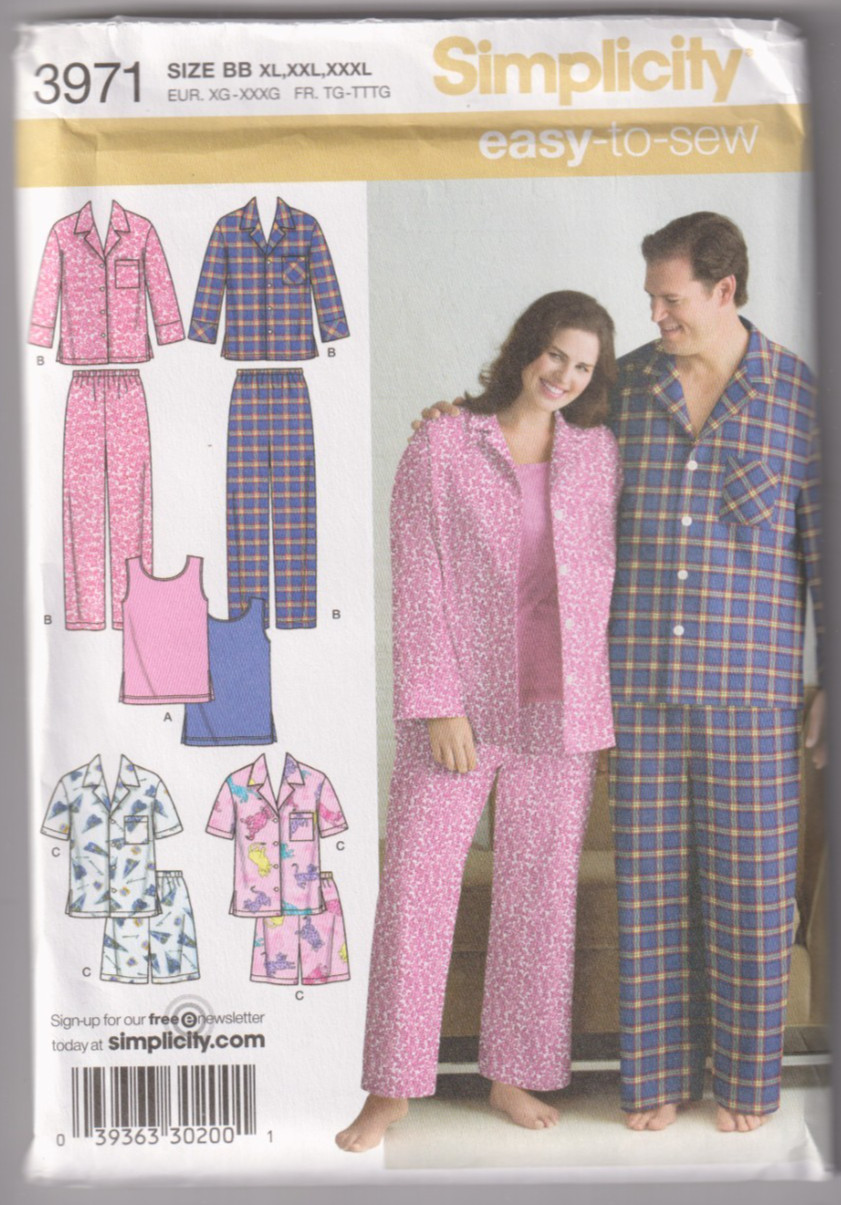 3971 SIMPLICITY – PAJAMAS & Knit Tank TOP – UNISEX ADULT Sz XL/XXL/XXXL