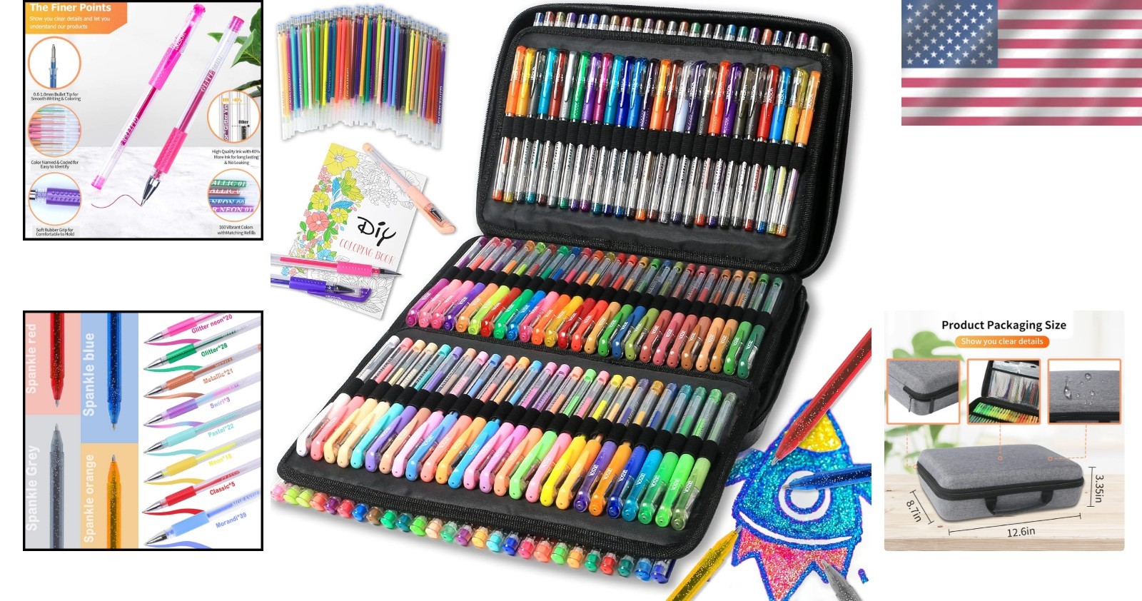 Ultimate 320 Gel Pen Collection: 160 Colors Including Glitter & Metallic Styles