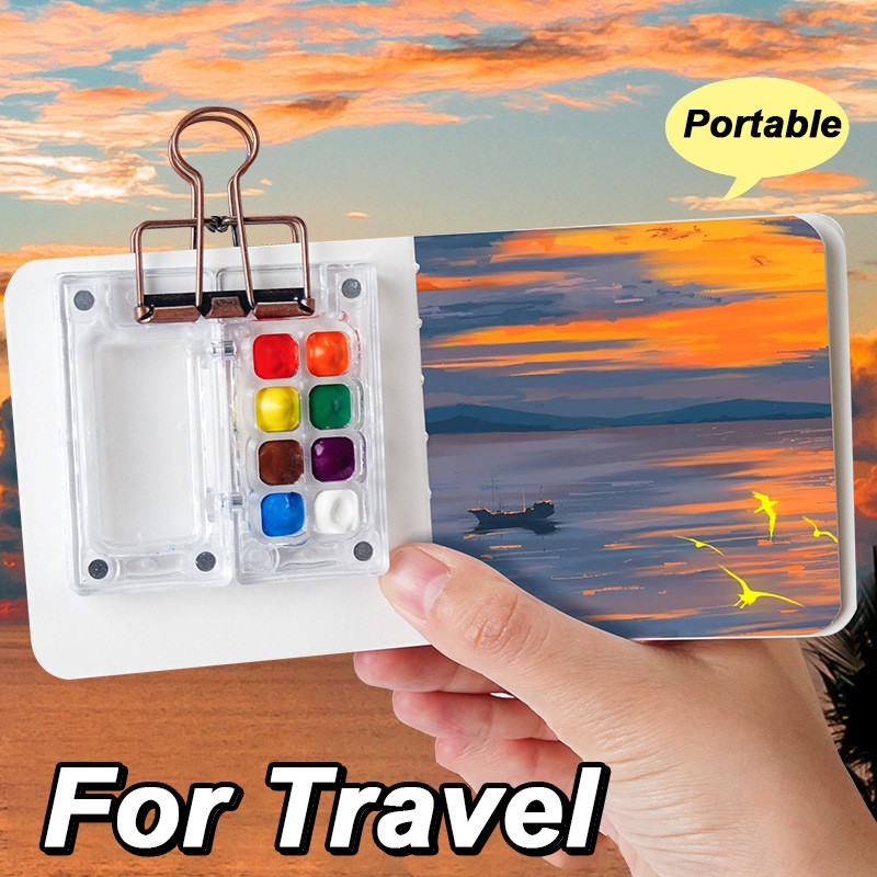 Portable Watercolor Paint Set, Mini Travel Kit With Paint, Brush, Sketchbook APS