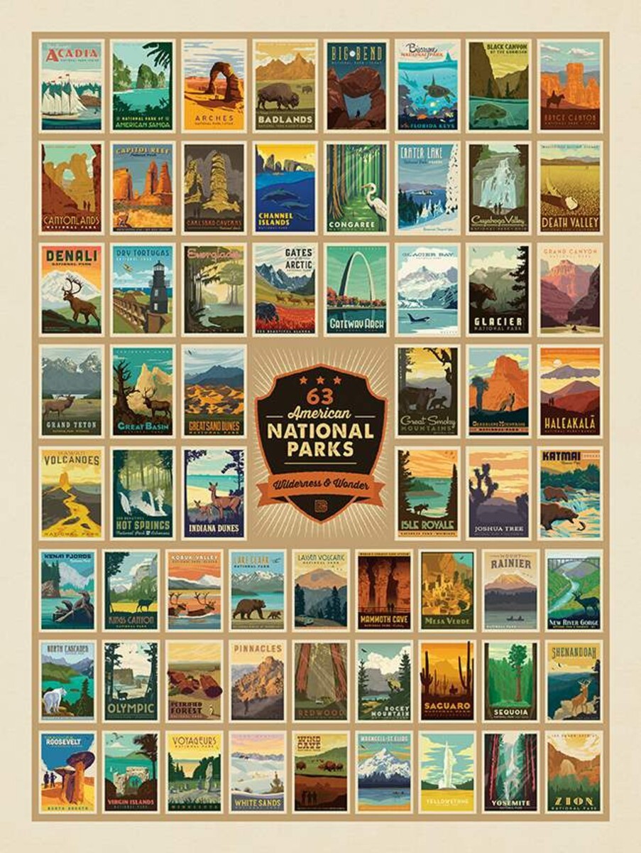 NATIONAL PARKS 63 American Poster Panel Quilt Fabric by Riley Blake 54″x72″ Tan