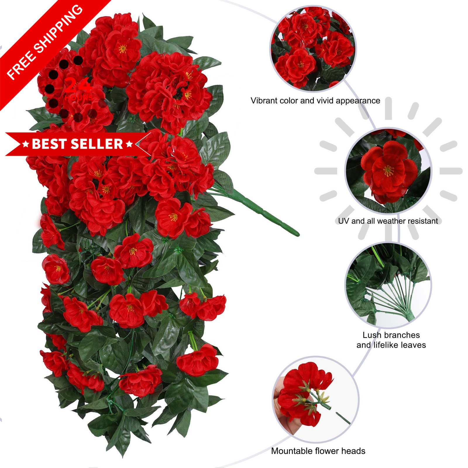 Ivydale Fake Geraniums 12 inches (D) x 4 (W) x 4 (H), Red