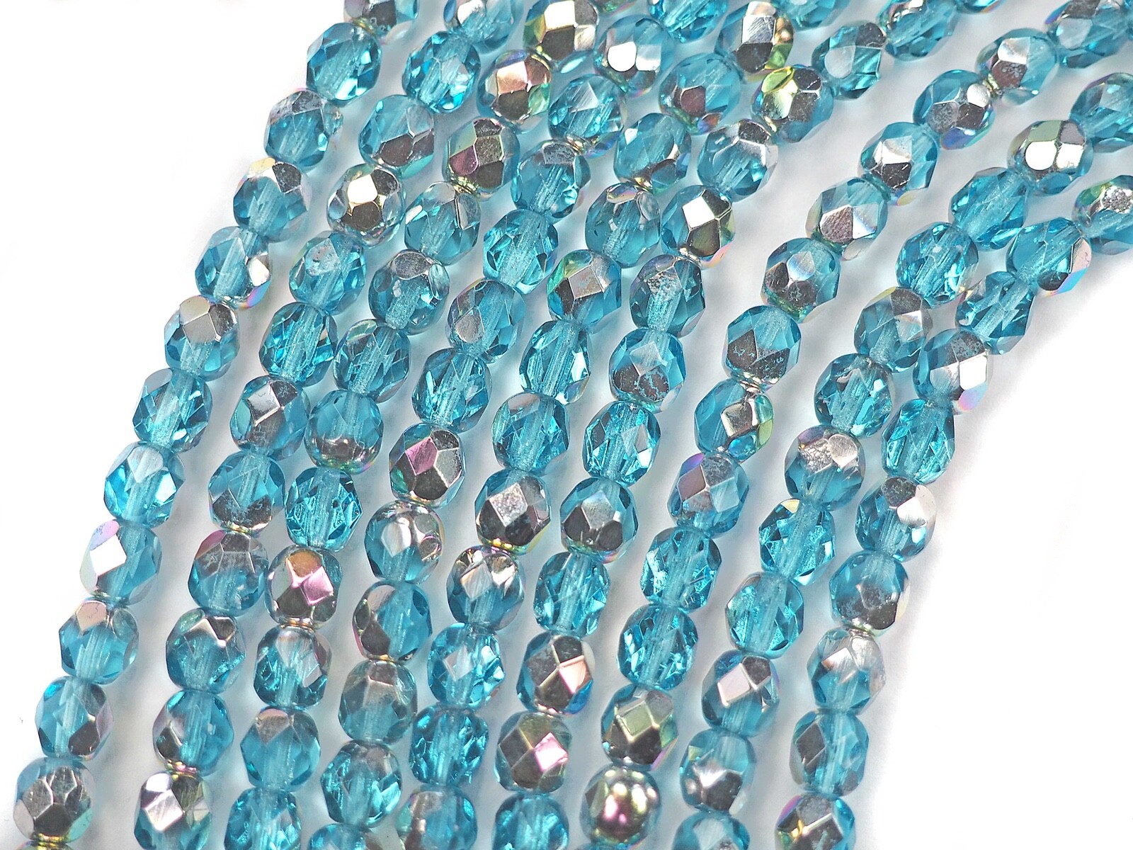 Czech Glass Fire Polished Round Faceted Beads blue Aqua VL Vitrail Light 4mm 6mm