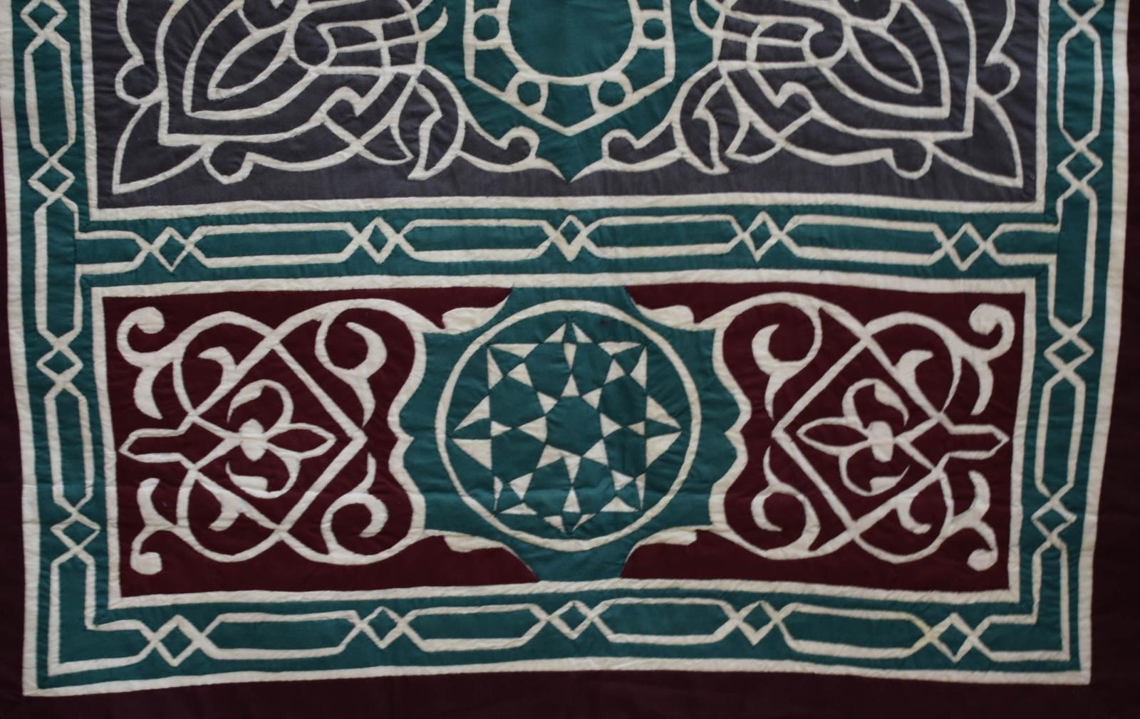 Egyptian Khayamiya Patchwork Wall Hanging Tapestry Maroon Green Star Medallion