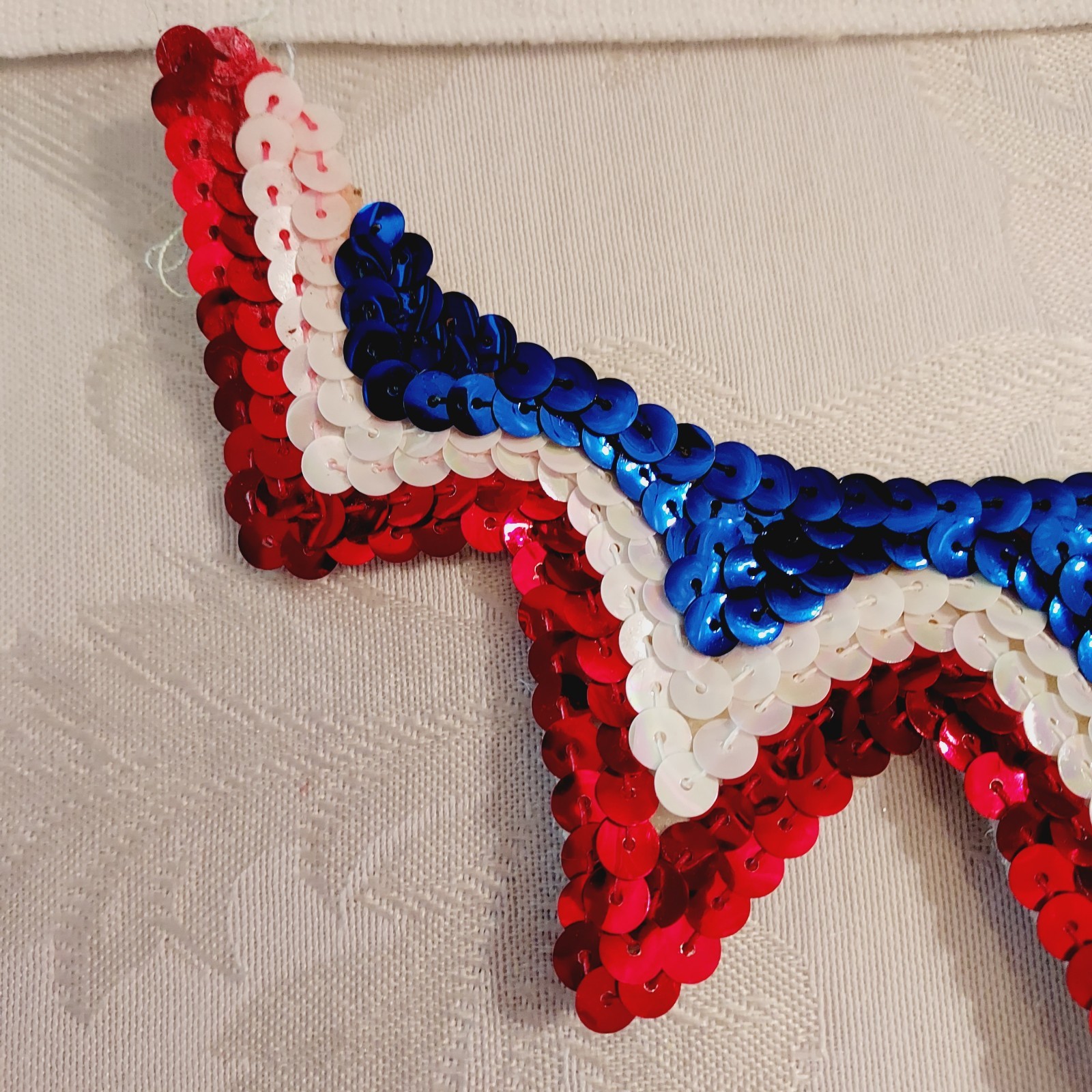 Vtg Patriotic Collar Shape Red White Blue Sequined Applique Sew Glue On – Patch
