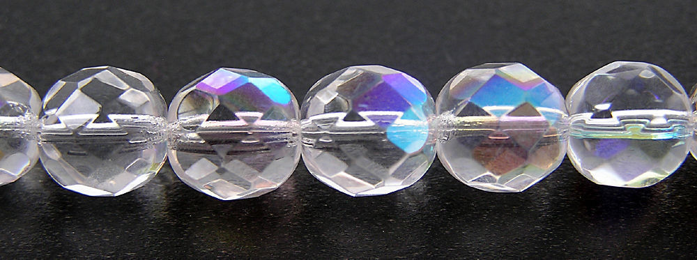 Czech Fire Polished Round Faceted Glass Beads Crystal AB clear Aurora Borealis