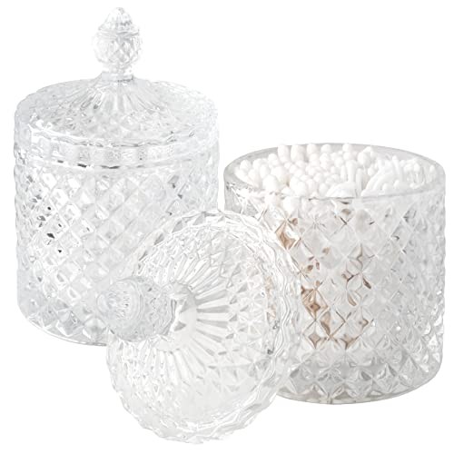 2 Pack Qtip Holder Thick Glass Apothecary Jars with Lid 10 oz (2 pack) Clear