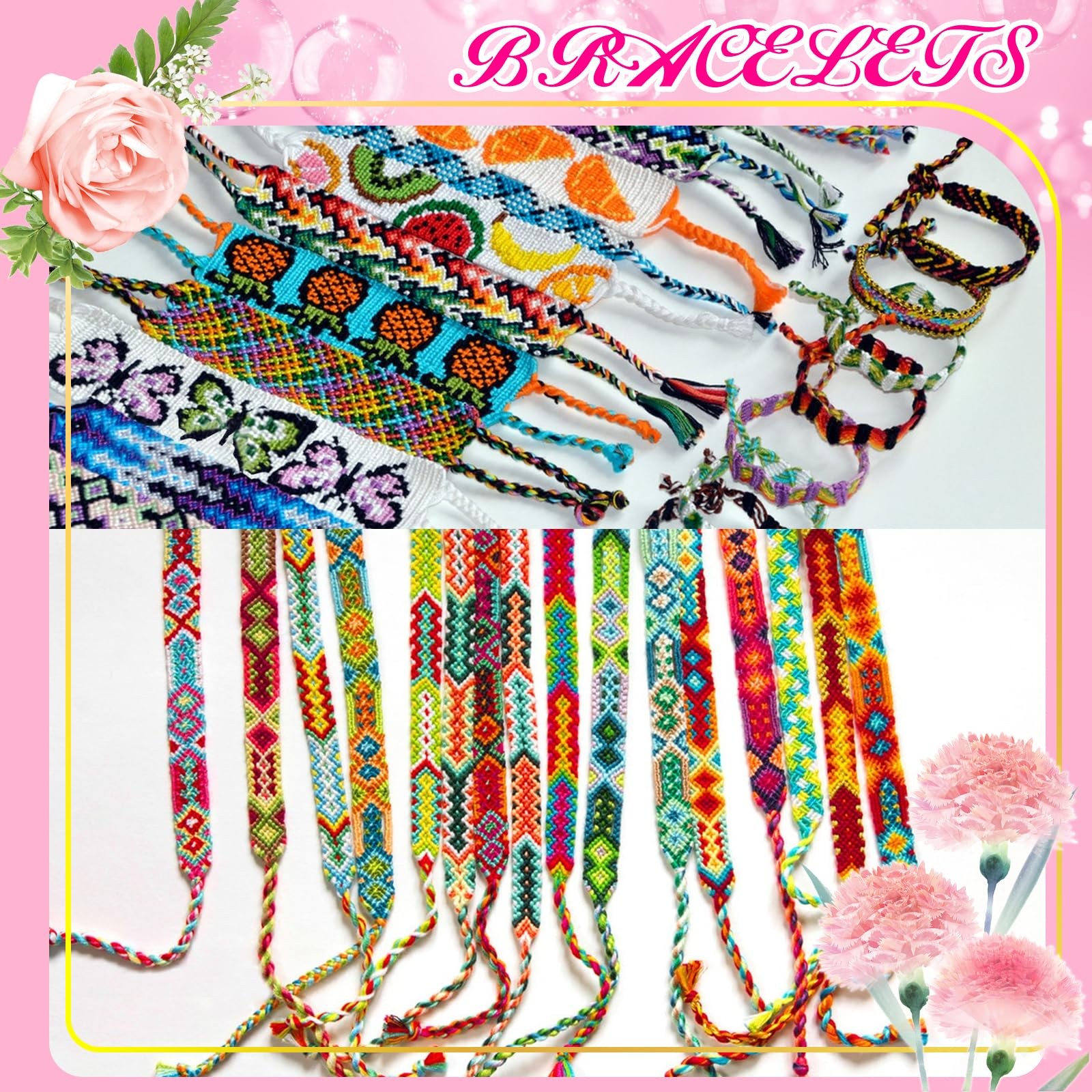 Friendship Bracelet String 50 Skeins 1 Pack, vibrant rainbow color