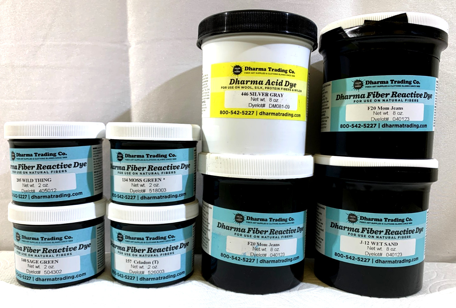 DHARMA TRADING CO. ~ 7 Fiber Reactive Dye for Natural Fibers ~ 1 Acid Dye