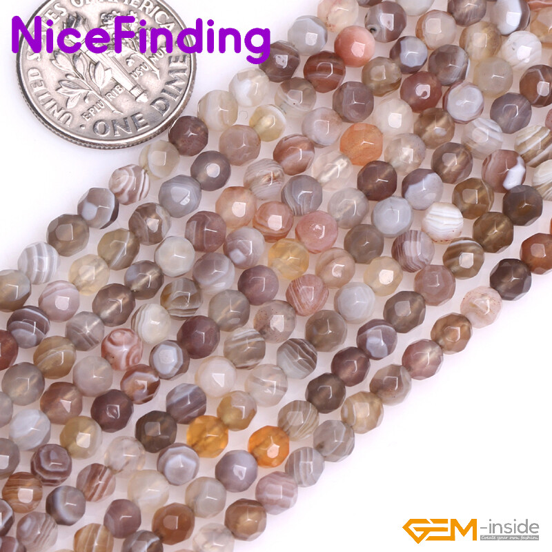 Natural Botswana Agate Round Faceted Beads Jewelry Making 15” 6mm 8mm 10mm 12mm