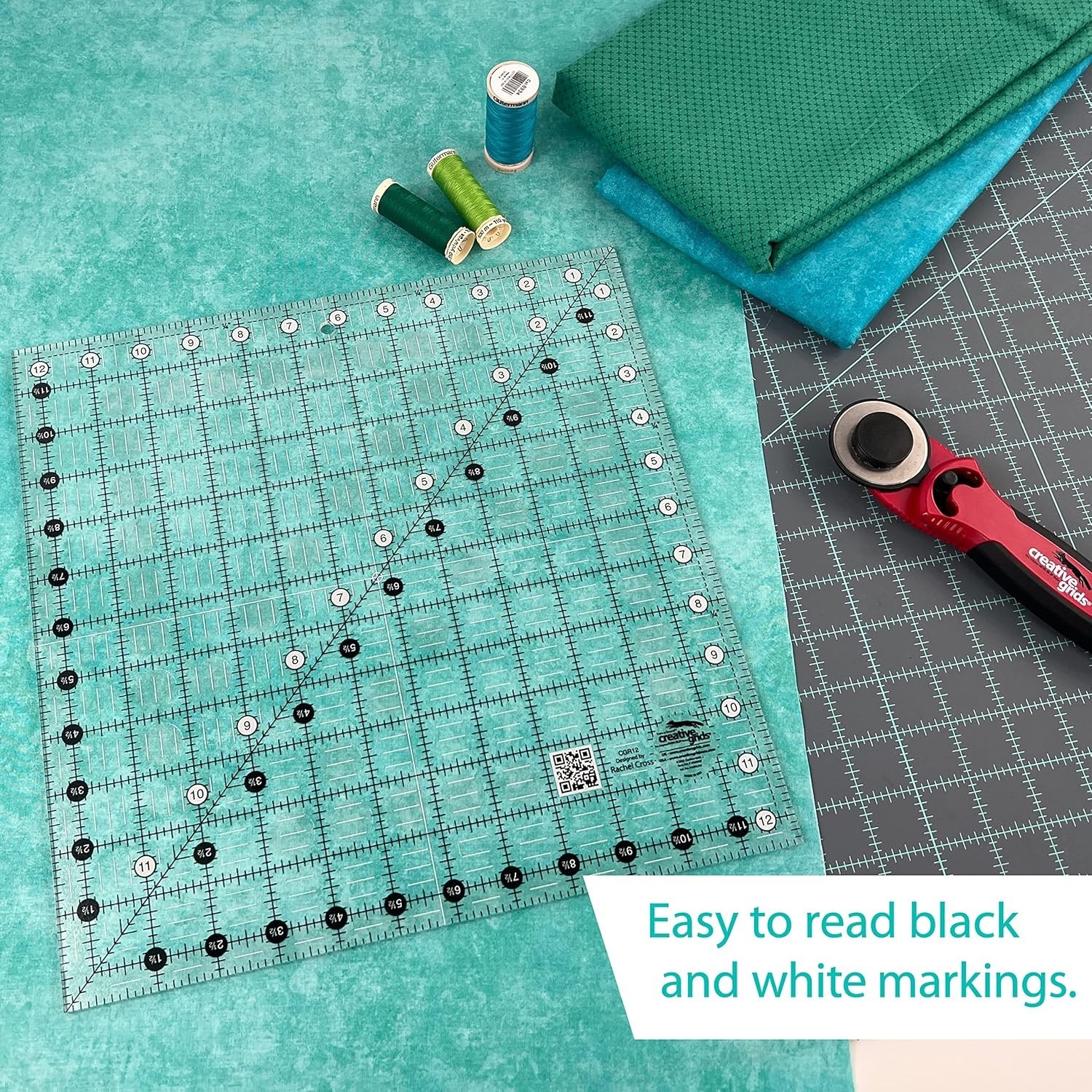 Creative Grids 12×12 Square Quilt Ruler Non-Slip Acrylic Sewing Fabric Cutter