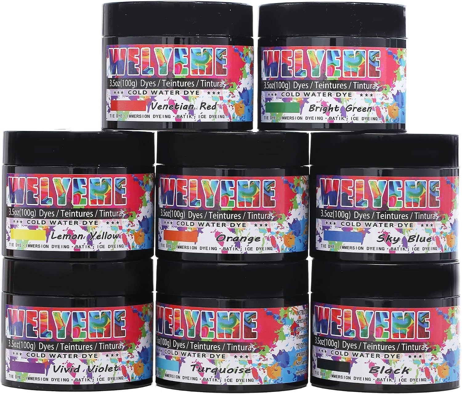 Professional-Grade Tie-Dye Powder, 8-Color Assortment