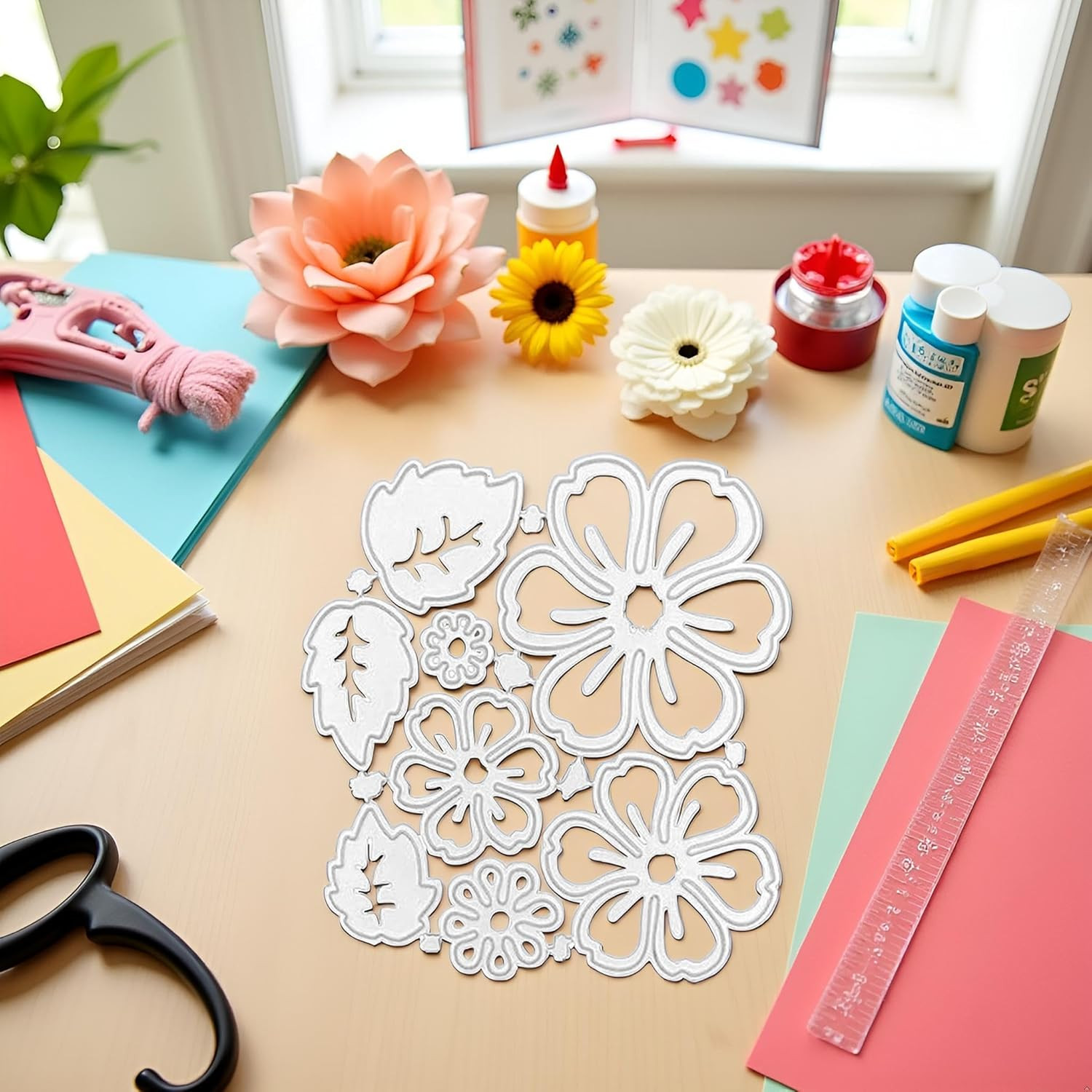 1Pc Silver 8 Flower Metal Cutting Dies 3D Flower Die Cuts Stencil Carbon Steel D