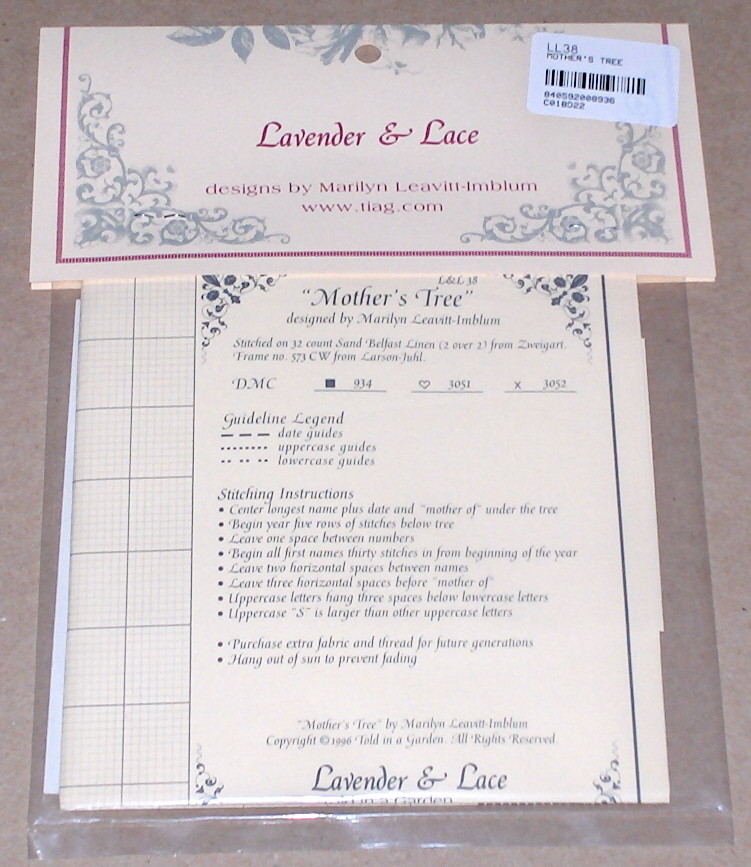 Lavender & Lace Personalized “Mother’s (Family) Tree” Cross Stitch Pattern NIP